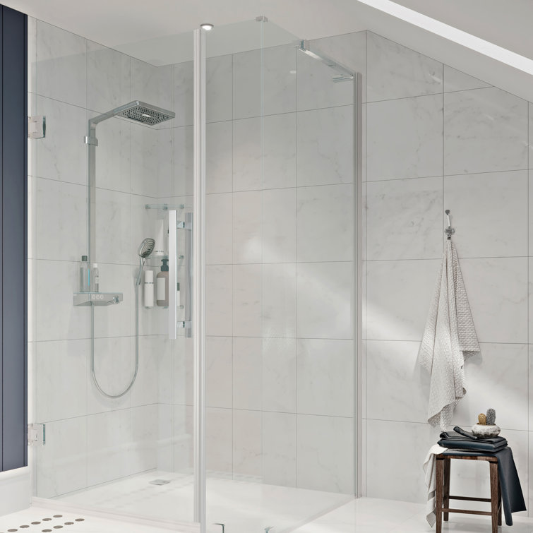 Nickel Frameless Corner Shower Kit with Tempered Glass Panels