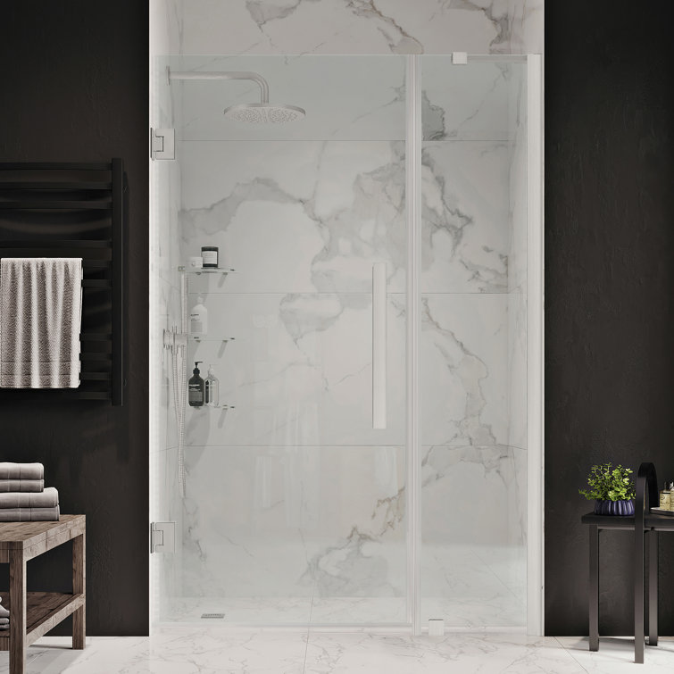 Tampa-Pro 45" Satin Nickel Frameless Shower Kit with Clear Glass Panels