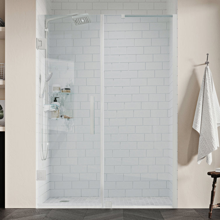 Satin Nickel Frameless Alcove Shower Kit with Clear Glass Panels