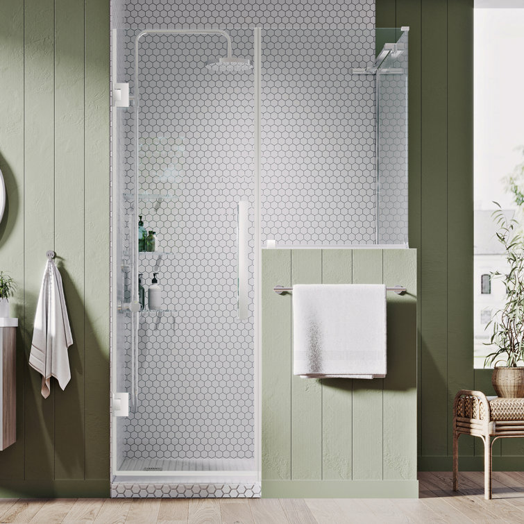 Tampa-Pro 47" x 72" Chrome Frameless Corner Shower Kit with Shelves