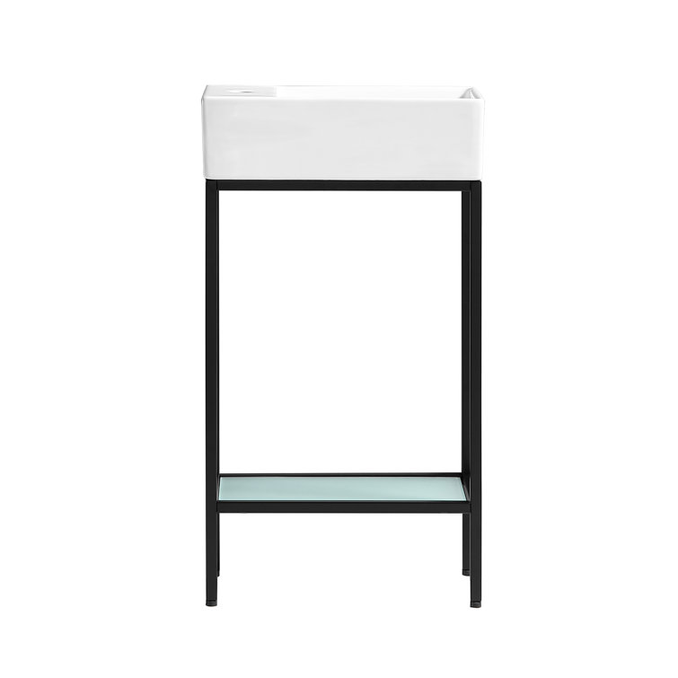 Pierre Matte Black 19.5" Freestanding Metal Frame Bathroom Vanity with Glass Shelf