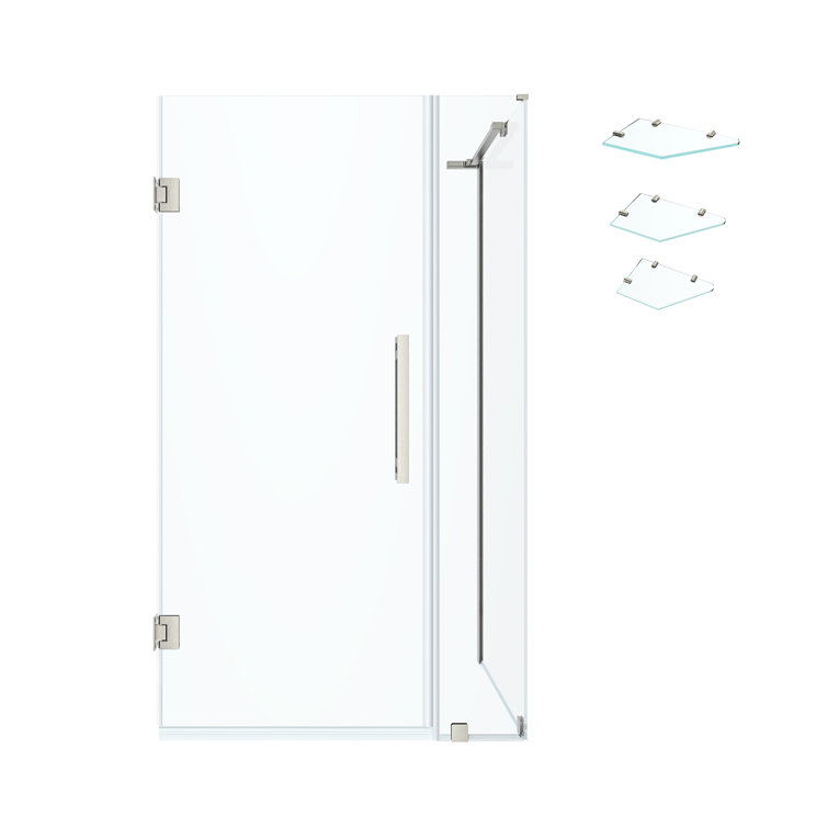 Tampa-Pro 33" Satin Nickel Frameless Corner Shower Enclosure with Shelves