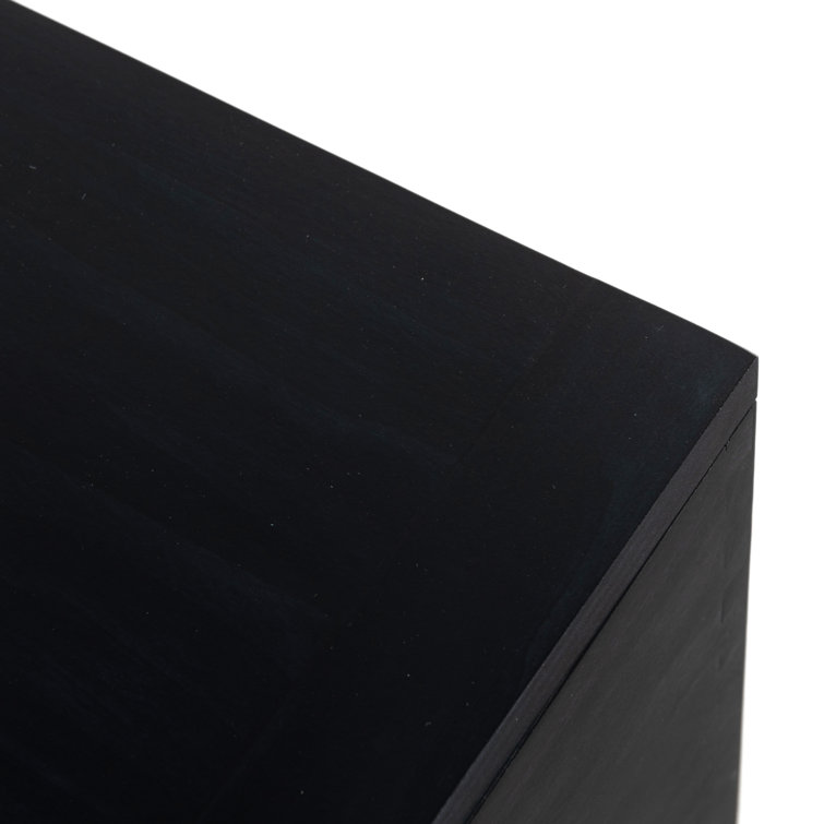 Modern Black Poplar Wood 58" Storage Bench with Leather Pulls
