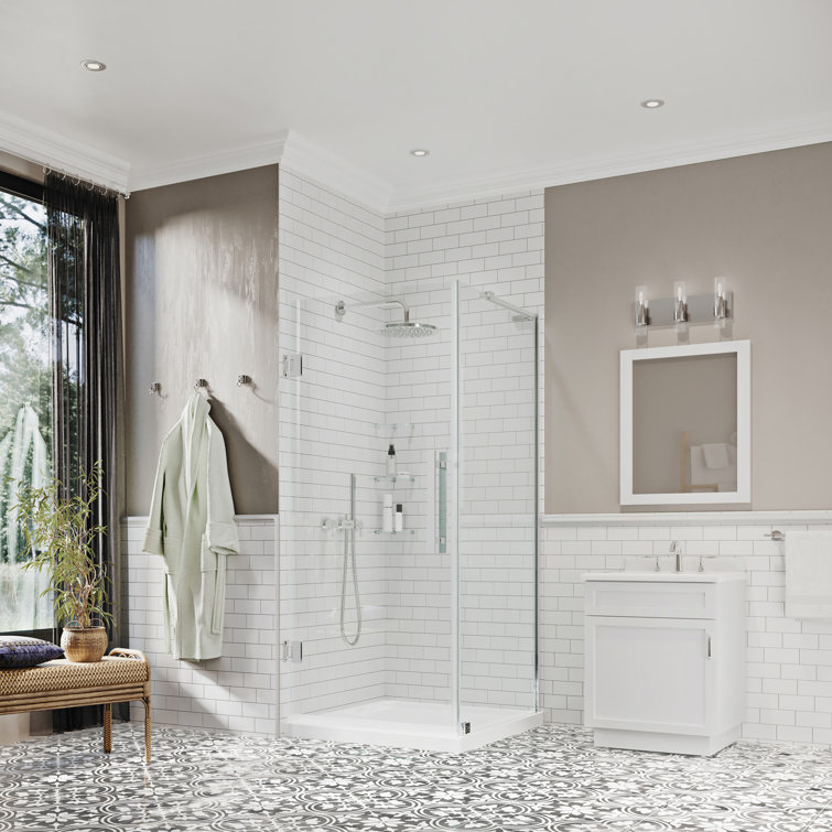 Tampa-Pro 32" x 72" Frameless Chrome Corner Shower Kit with Shelves