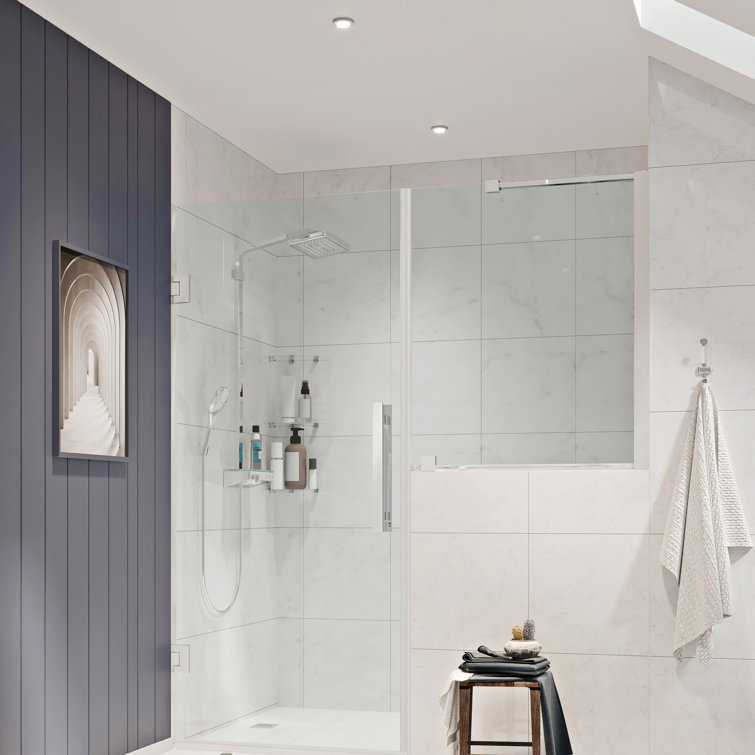 Tampa-Pro 55" x 72" Chrome Frameless Shower Kit with Shelves