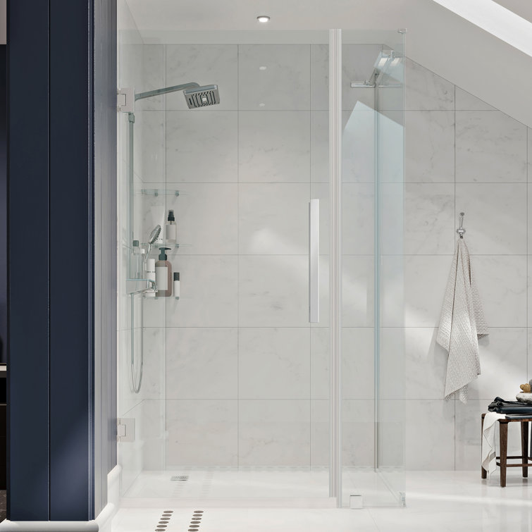 Nickel Frameless Corner Shower Kit with Tempered Glass Panels