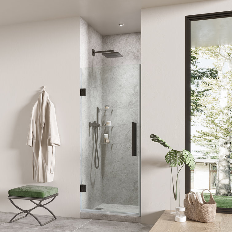 Tampa-Pro 24" W x 72" H Black Frameless Shower Kit with Shelves