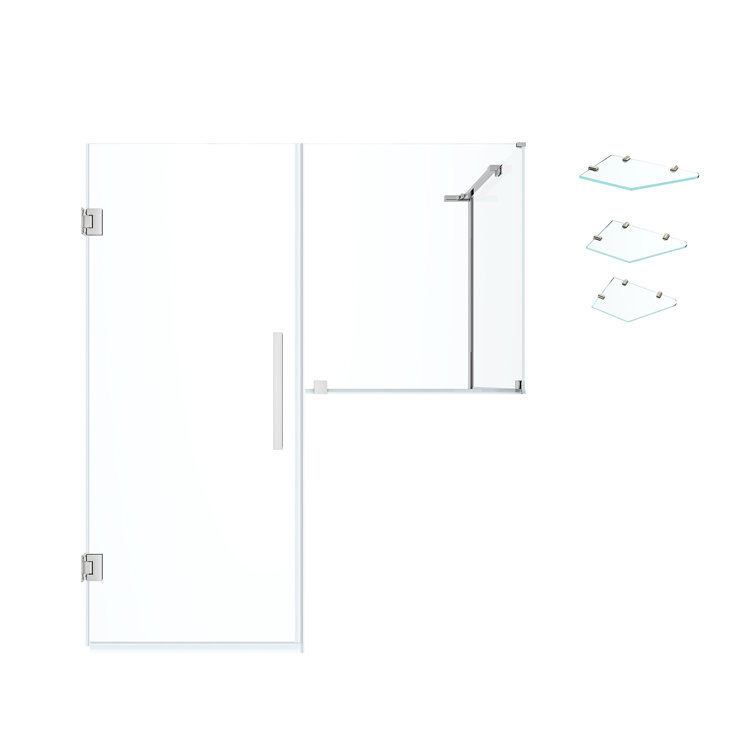 Tampa-Pro 47" x 72" Chrome Frameless Corner Shower Kit with Shelves