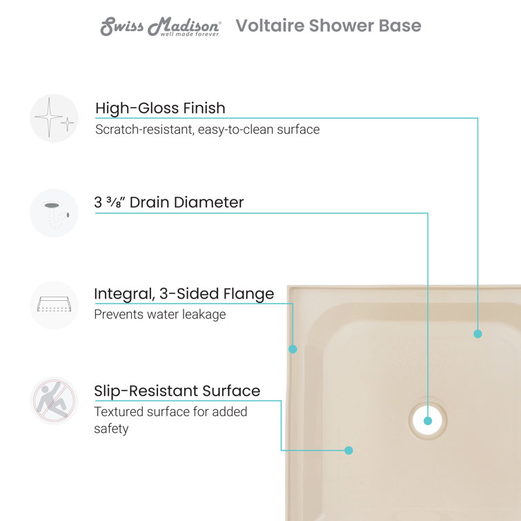 Voltaire 48" x 36" Biscuit Acrylic Shower Base with Left-Hand Drain