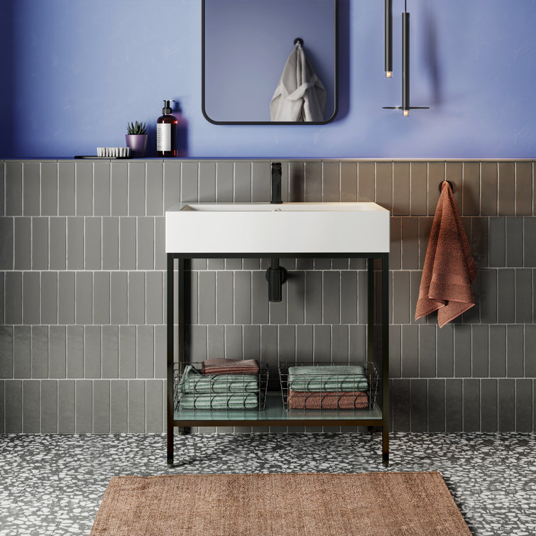 Pierre 32" Matte Black Metal Frame Freestanding Bathroom Vanity