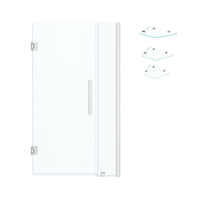 Tampa-Pro 37'' W x 72'' H Frameless Chrome Shower Kit with Shelves