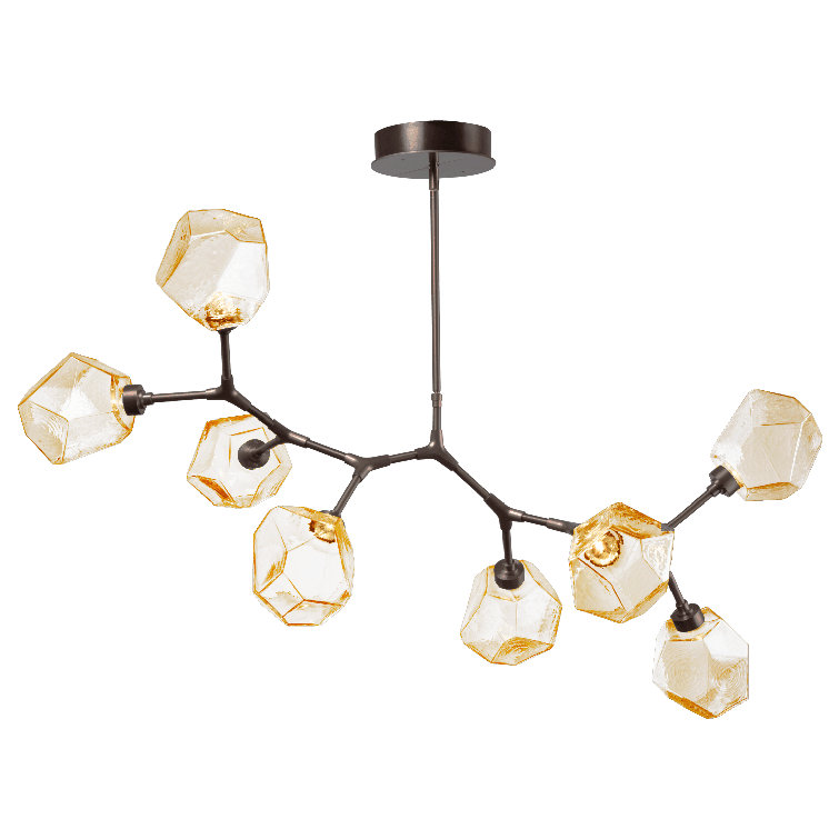 Amber Gem Branching Bubble LED Linear Chandelier in Flat Bronze