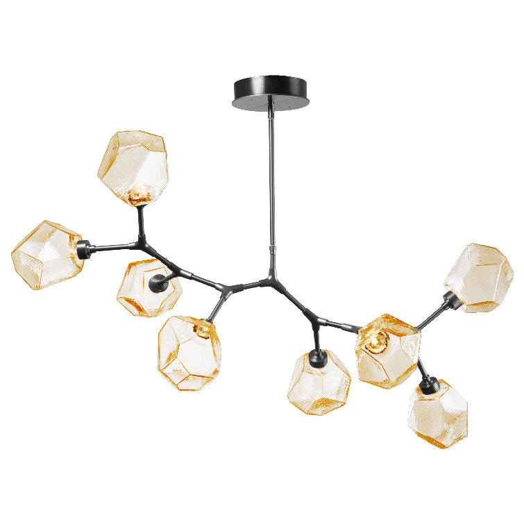 Amber Gem Branching Bubble LED Linear Chandelier in Flat Bronze