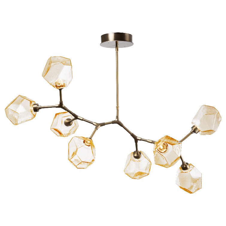 Amber Gem Branching Bubble LED Linear Chandelier in Flat Bronze
