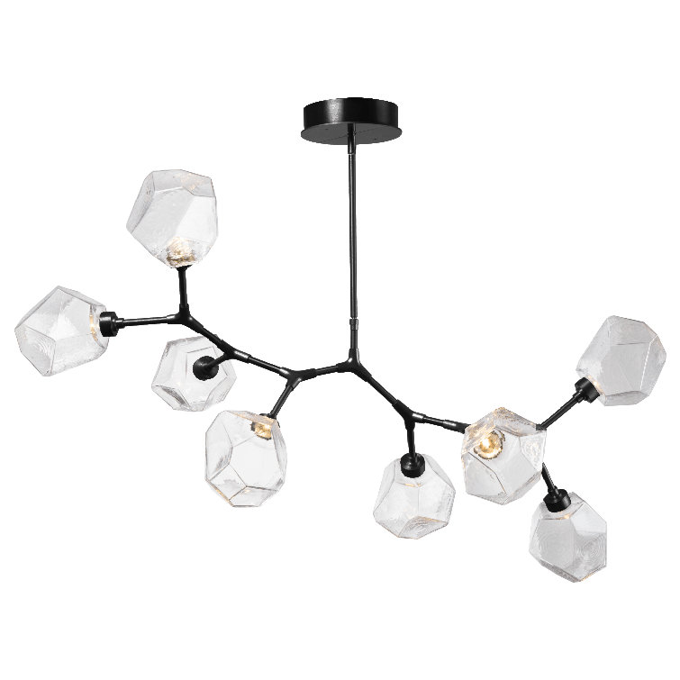 Black Crystal Branching Bubble Chandelier with Handblown Glass