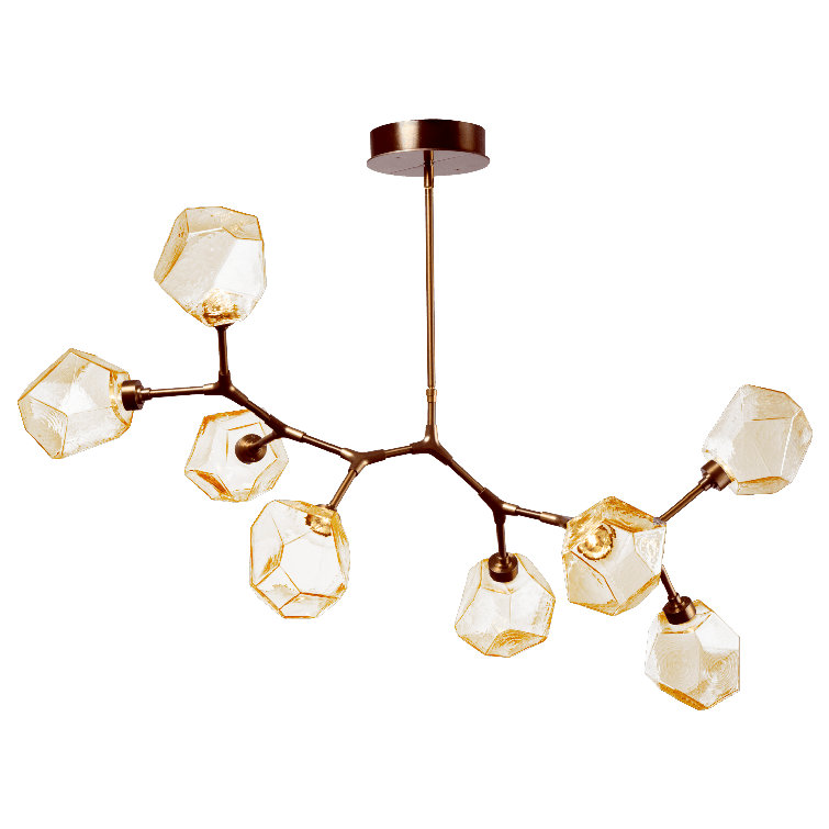 Amber Gem Branching Bubble LED Linear Chandelier in Flat Bronze