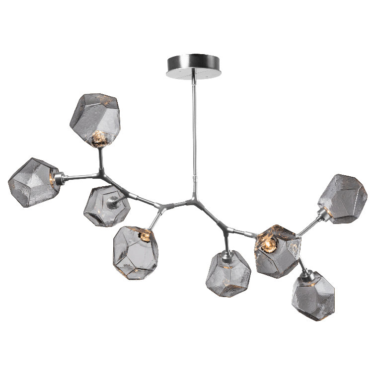 Flat Bronze Branching Bubble Linear Chandelier with Smoke Glass Gems