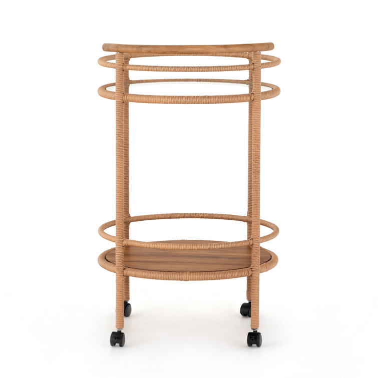 Modern Teak Wood Bar Cart with Wine Rack and Storage