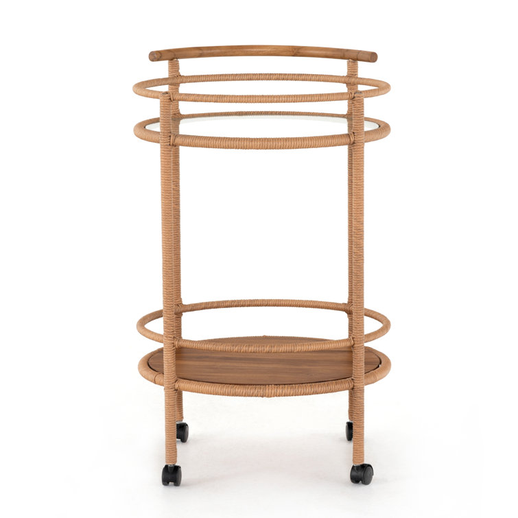 Modern Teak Wood Bar Cart with Wine Rack and Storage