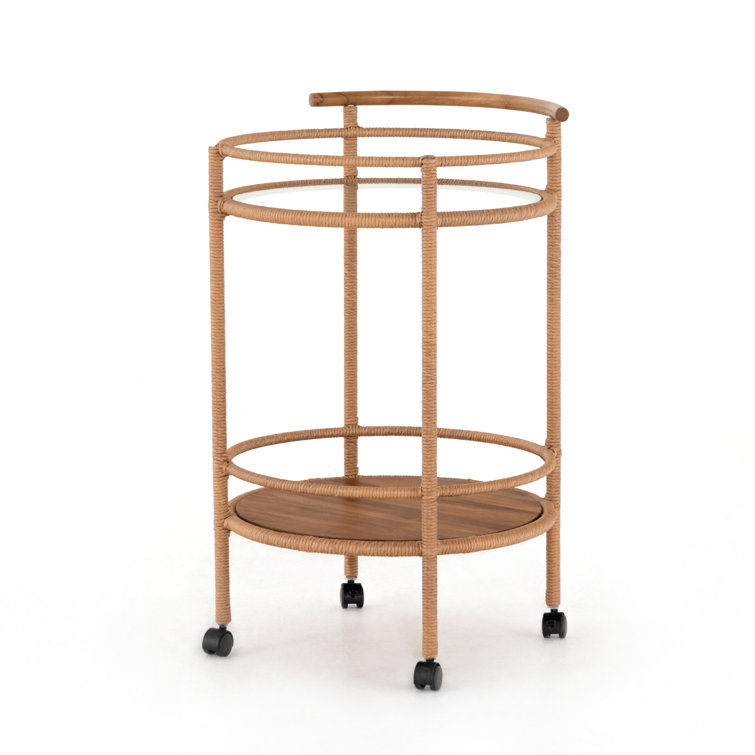 Modern Teak Wood Bar Cart with Wine Rack and Storage
