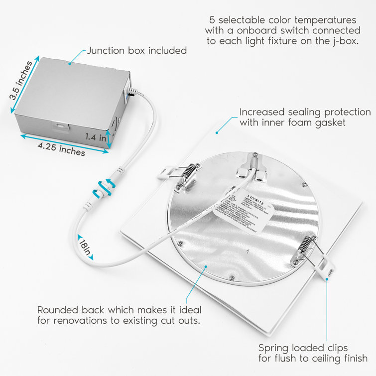 White 6'' Ultra Thin Square LED Recessed Lighting Kit