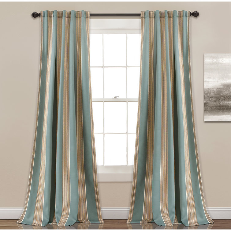 Julia Blue Polyester Blackout Striped Window Curtains