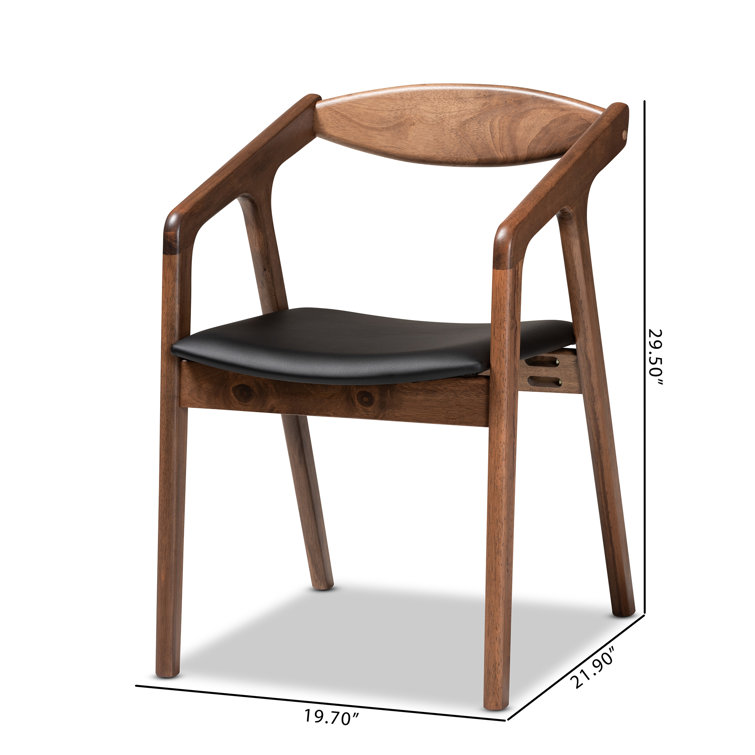 Harland Mid-Century Modern Black Faux Leather & Walnut Arm Chair