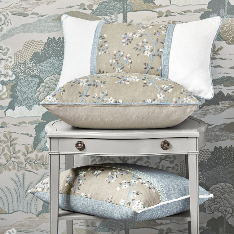 Amberlynn Beige Floral Embroidered Square Pillow Cover