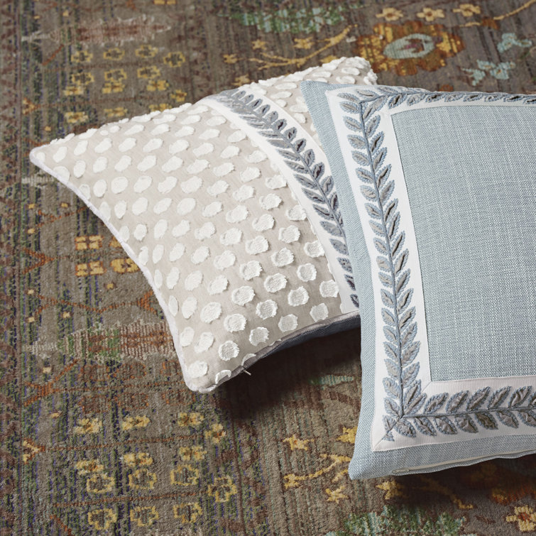 Amberlynn Applique Beige and White Cotton Blend Square Pillow