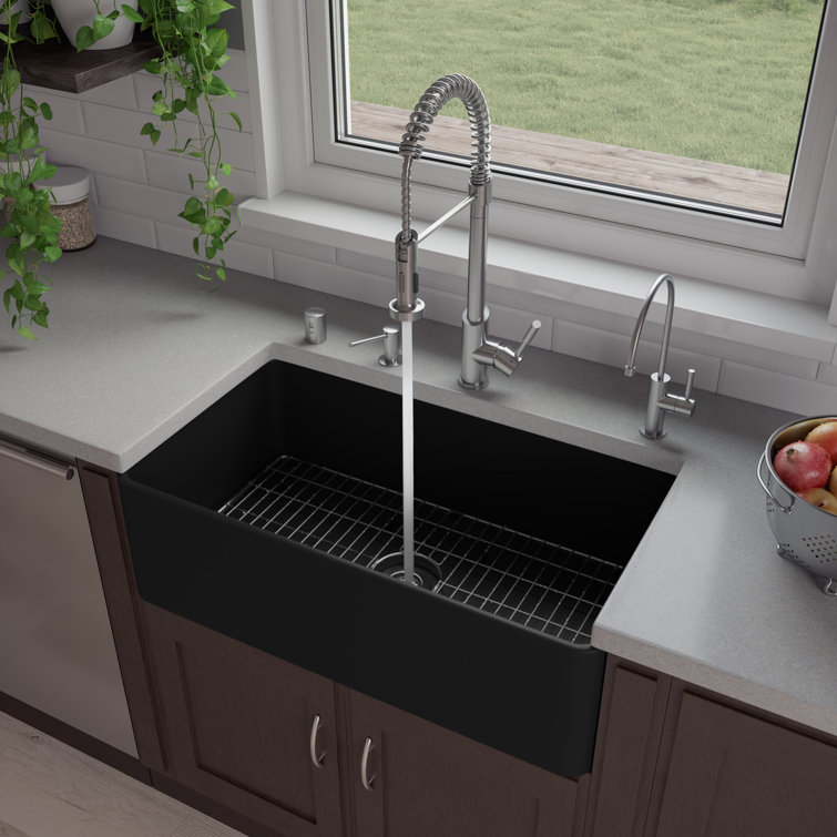 33'' Black Matte Fireclay Farmhouse Drop-In Kitchen Sink