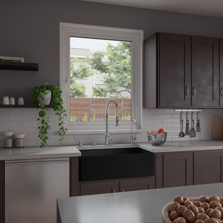 33'' Black Matte Fireclay Farmhouse Drop-In Kitchen Sink