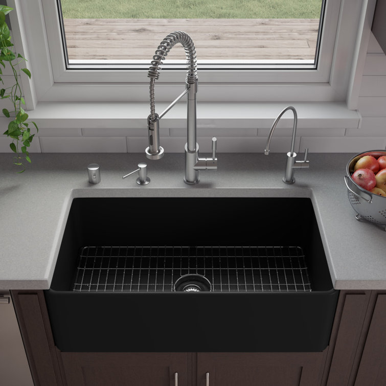 33'' Black Matte Fireclay Farmhouse Drop-In Kitchen Sink