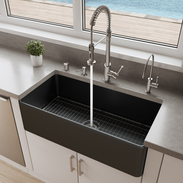 36'' Black Matte Fireclay Farmhouse Single Bowl Kitchen Sink
