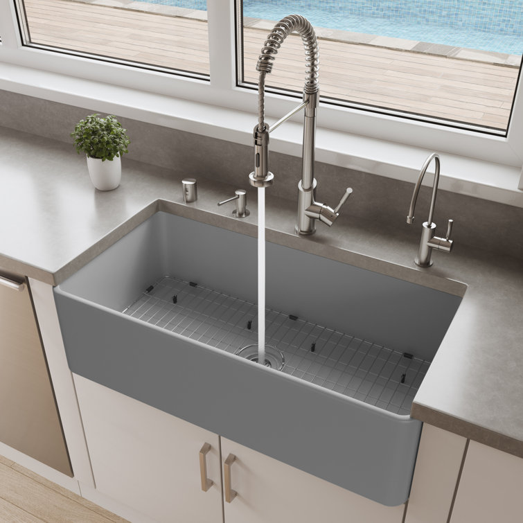36'' Gray Matte Fireclay Farmhouse Apron Kitchen Sink