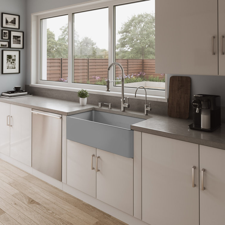 36'' Gray Matte Fireclay Farmhouse Apron Kitchen Sink