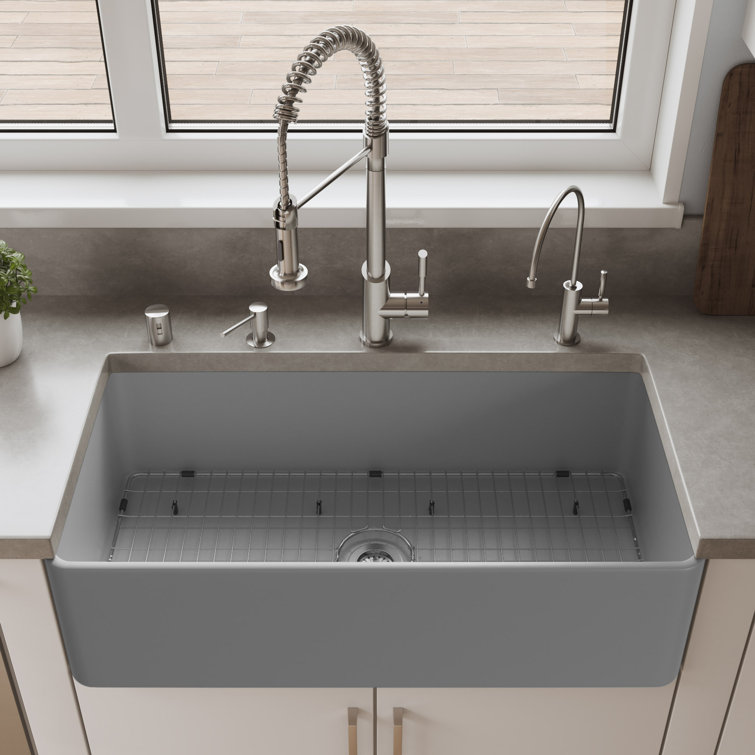 36'' Gray Matte Fireclay Farmhouse Apron Kitchen Sink