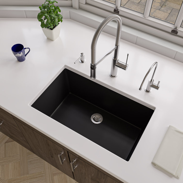 30'' Black Matte Fireclay Single Bowl Drop-In Kitchen Sink