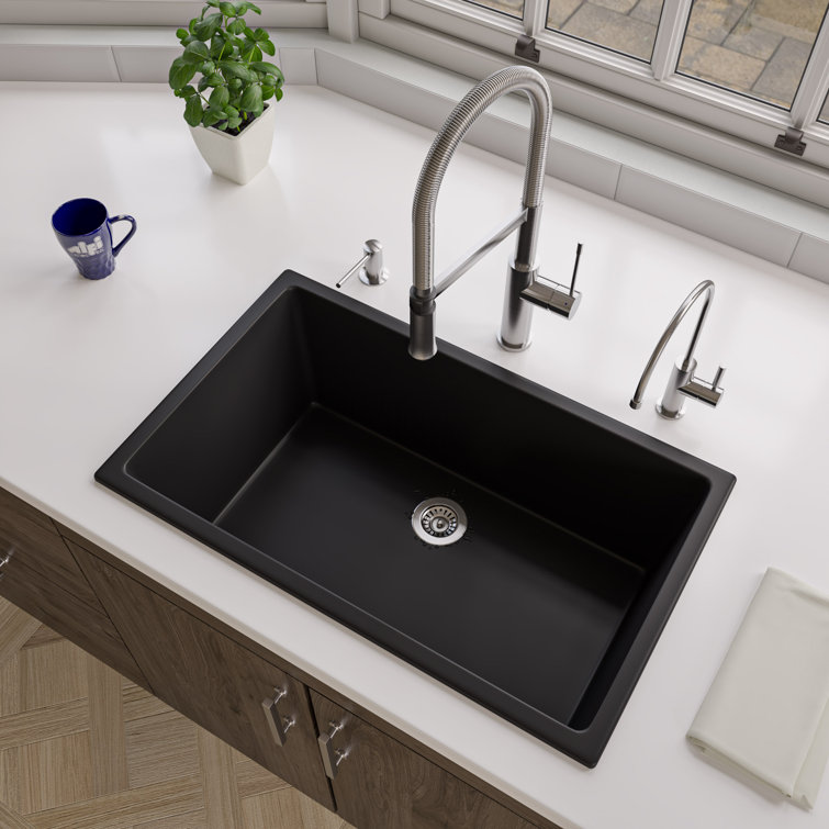 30'' Black Matte Fireclay Single Bowl Drop-In Kitchen Sink