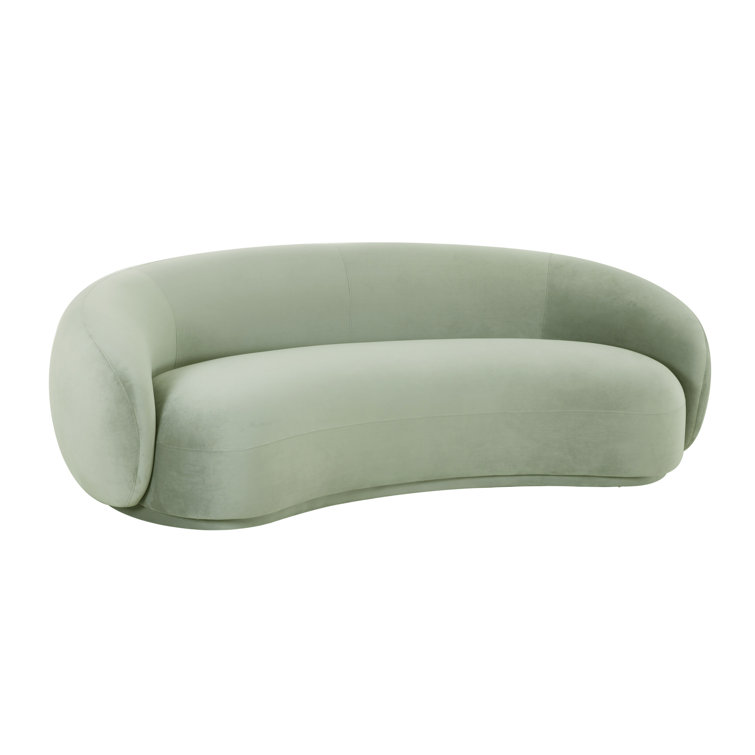 Moss Green Velvet Curved Recessed Arm Sofa