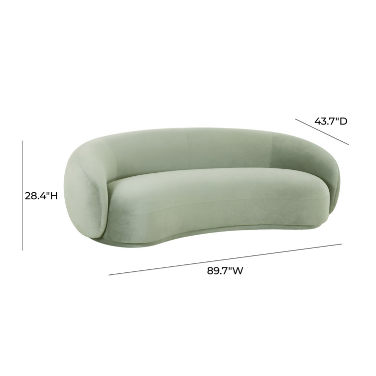 Moss Green Velvet Curved Recessed Arm Sofa