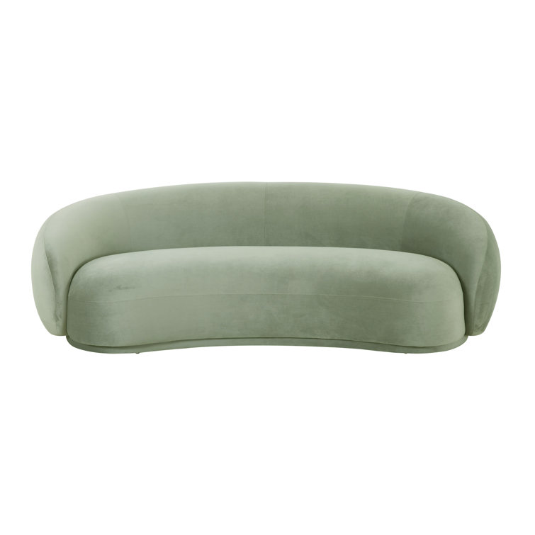 Moss Green Velvet Curved Recessed Arm Sofa