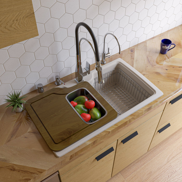 34.63'' Biscuit Granite Drop-In Single Bowl Kitchen Sink