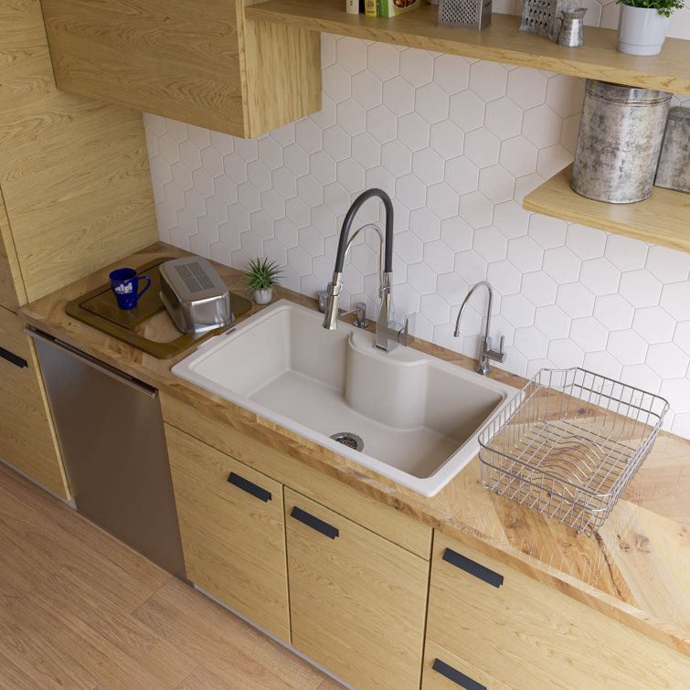 34.63'' Biscuit Granite Drop-In Single Bowl Kitchen Sink