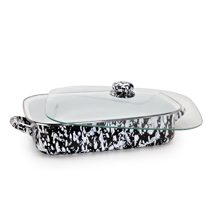 Black and White Swirl Non-Stick Rectangular Lasagna Pan with Lid