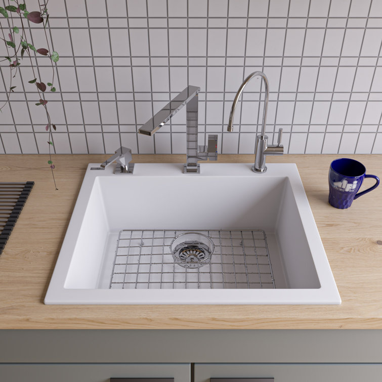 24" White Granite Composite Single Bowl Kitchen Sink