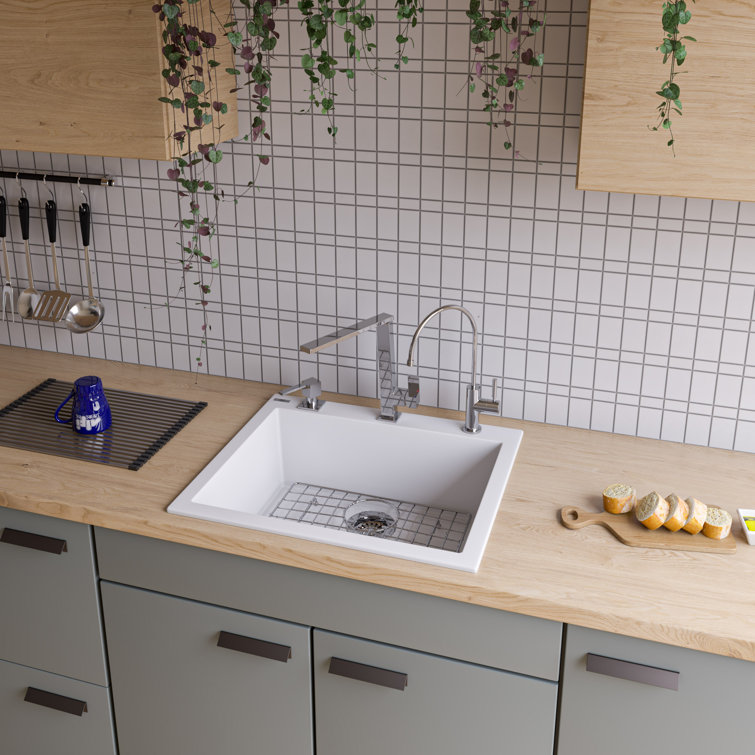 24" White Granite Composite Single Bowl Kitchen Sink