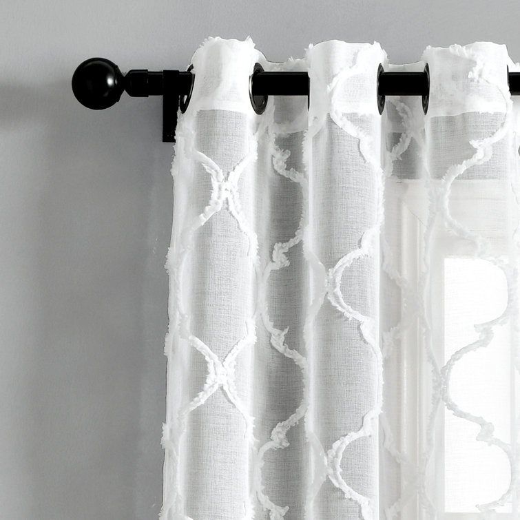 White Sheer Polyester Grommet Trellis Window Curtain Panel Pair