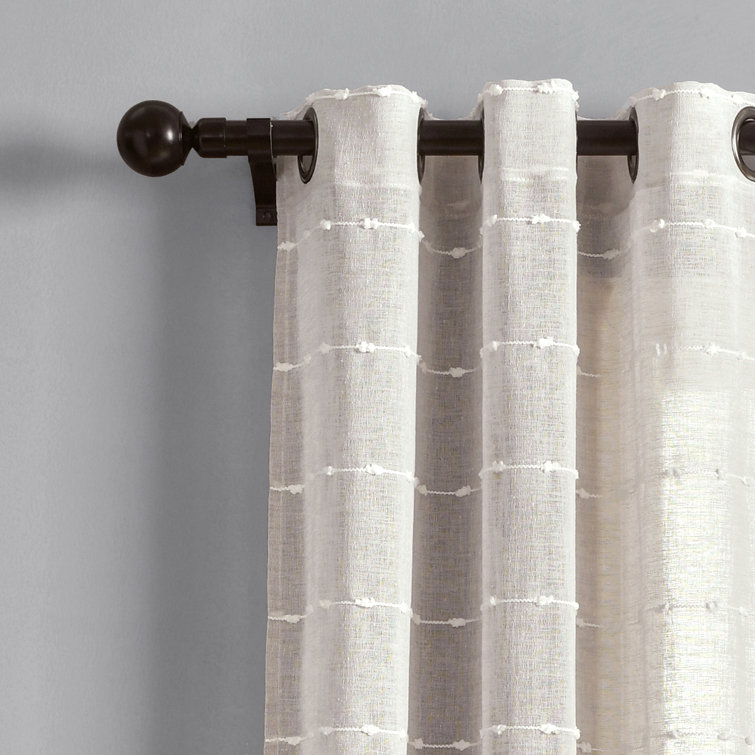 Beige Farmhouse Textured Grommet Sheer Window Curtain Panel Pair