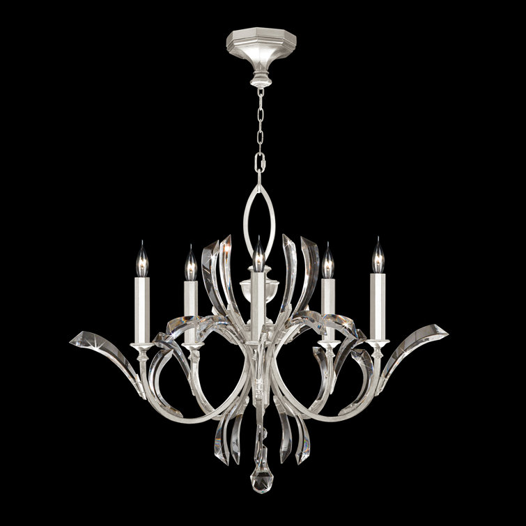 Silver Leaf 36" Crystal 5-Light Chandelier