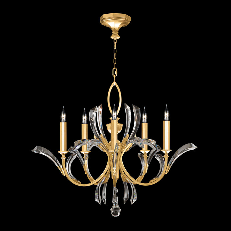 Elegant Beveled Arcs 36" Gold Leaf Crystal Chandelier